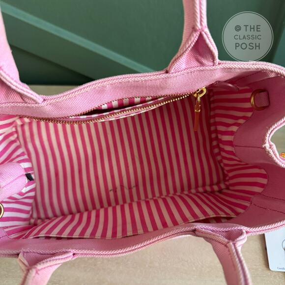 RARE Prada Canapa Small PINK Limited Striped Strap Tote Crossbody Bag - Picture 15 of 16